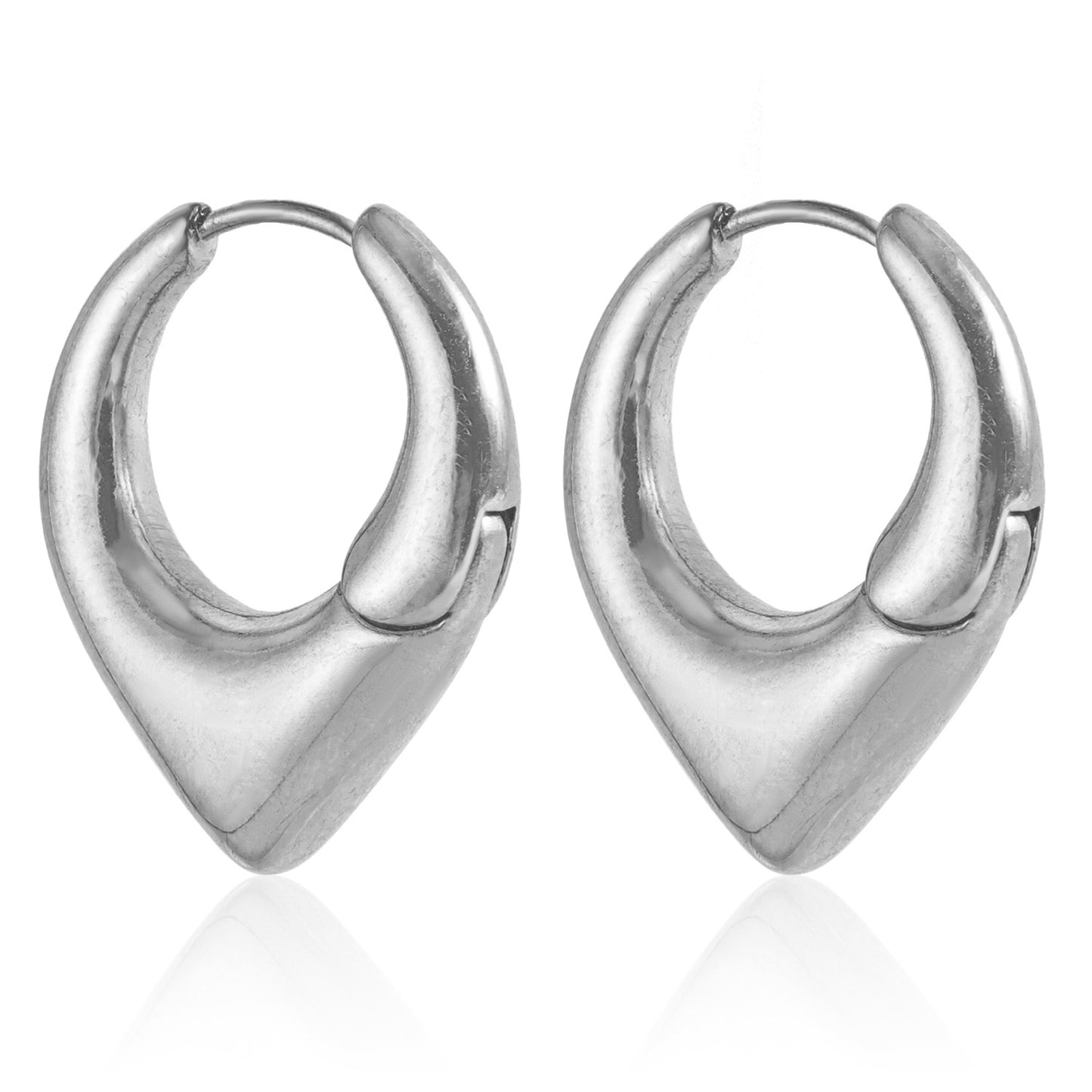 Punk Minimalist Hollow Heart-Shaped Geometric Hoop Earrings for Women with Polished Metal Finish and Electroplated Surface