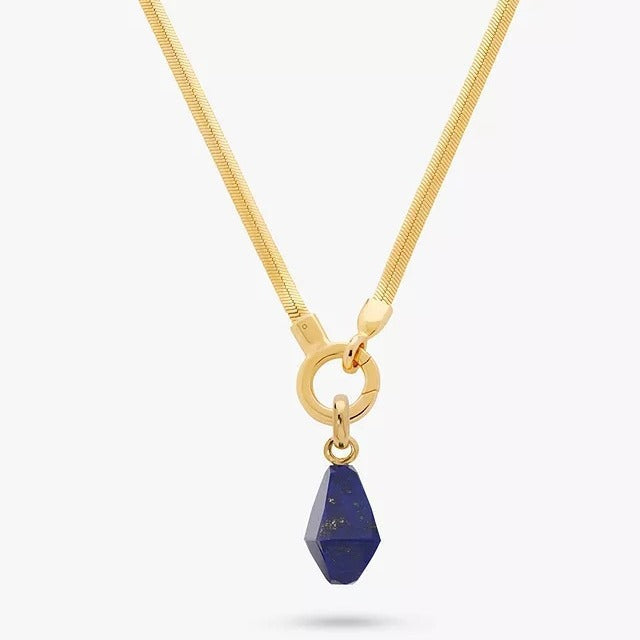 Vintage Geometric Lapis Lazuli Pendant 18K Gold Plated Titanium Steel Necklace Charm Bar