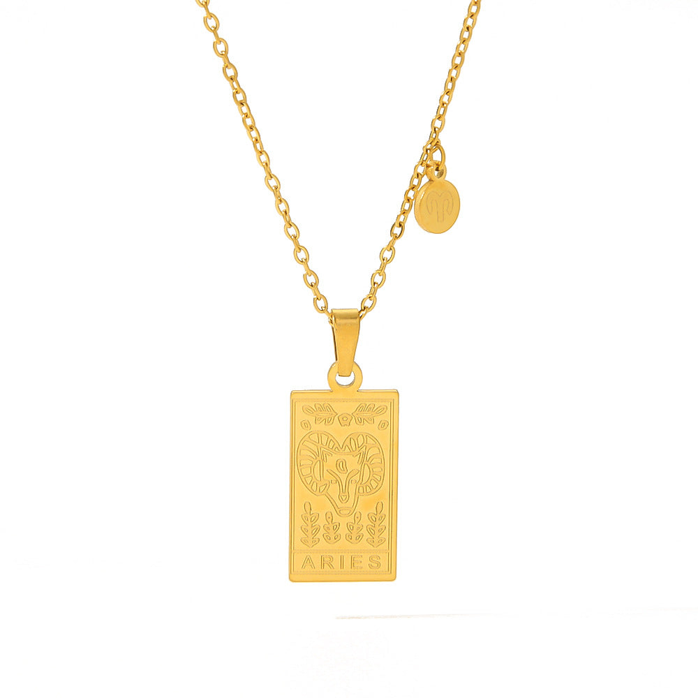 Collana con ciondolo costellazione zodiacale minimalista in acciaio inossidabile placcato oro 18 carati con catena a locket quadrato in acciaio al titanio per donne