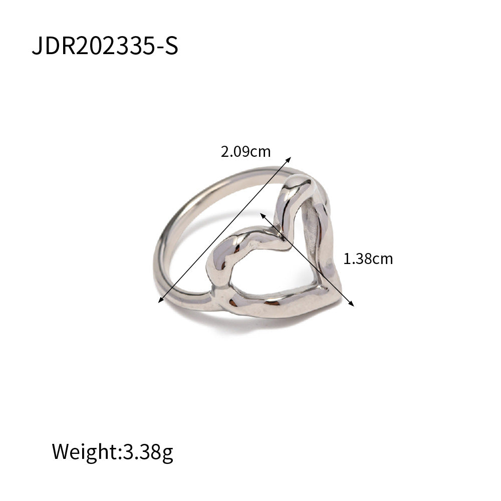 Minimalist Heart-Shaped Titanium Steel Ring with Gold Plating for Women, Hypoallergenic Hammered Texture Design