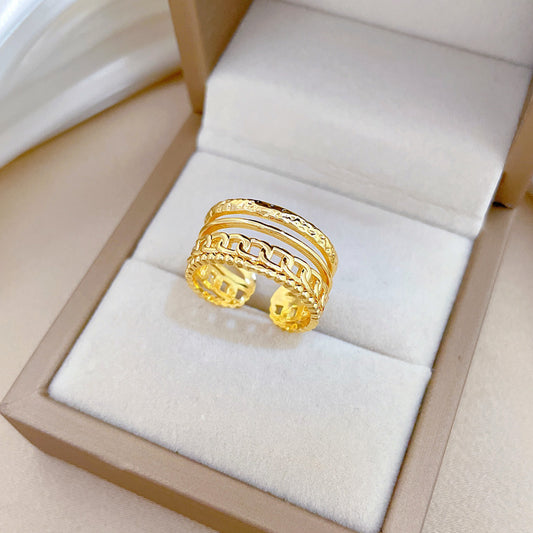 Minimalist Sweet Gold Plated Brass Crown Ring Adjustable Open Band for Women Couples