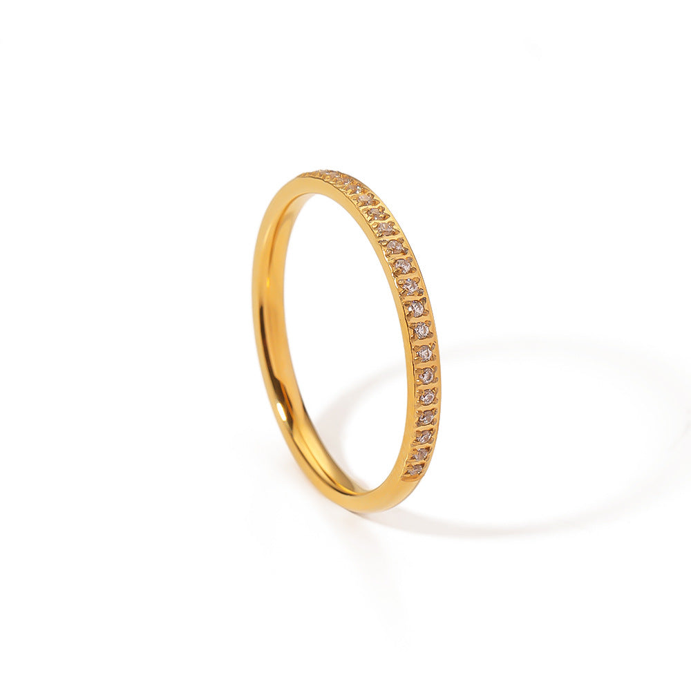 Anello geometrico in acciaio inossidabile con strass micro-pavé, placcato oro 18 carati, anello alla moda ipoallergenico da donna