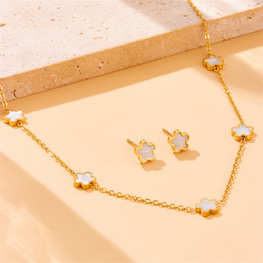 Vintage Minimalist Business Casual Plated Stainless Steel Flower Pendant Necklace Earrings Bracelet Set