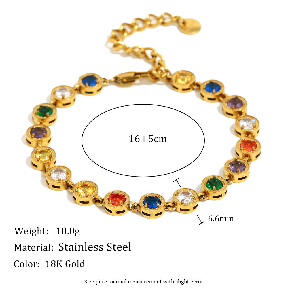 Minimalist Geometric Pendant Necklace and Bracelet Set in Stainless Steel with 18K Gold Plating and White Zircon Accents for Women
