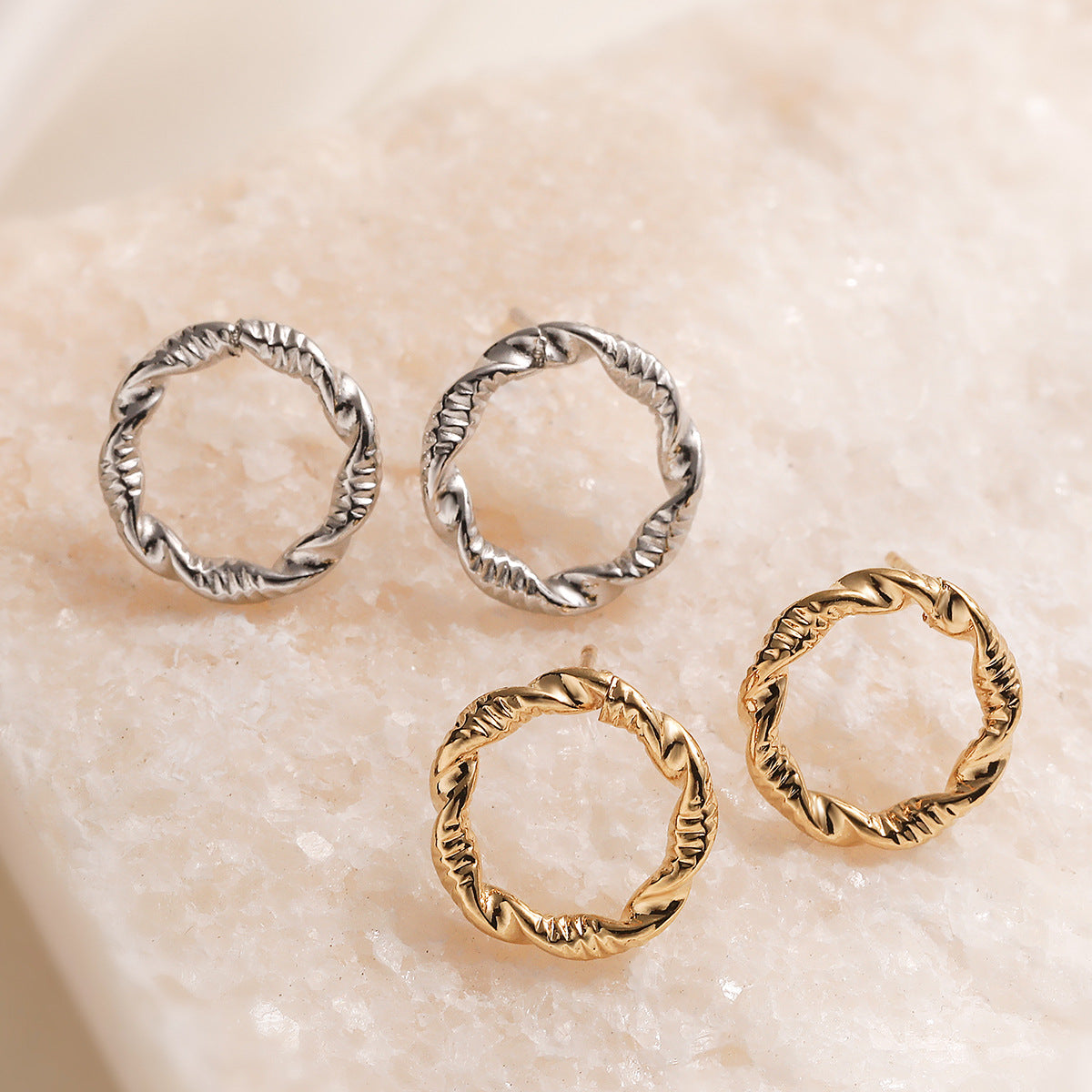 Minimalist Geometric 18K Gold Plated Stainless Steel Stud Earrings for Women