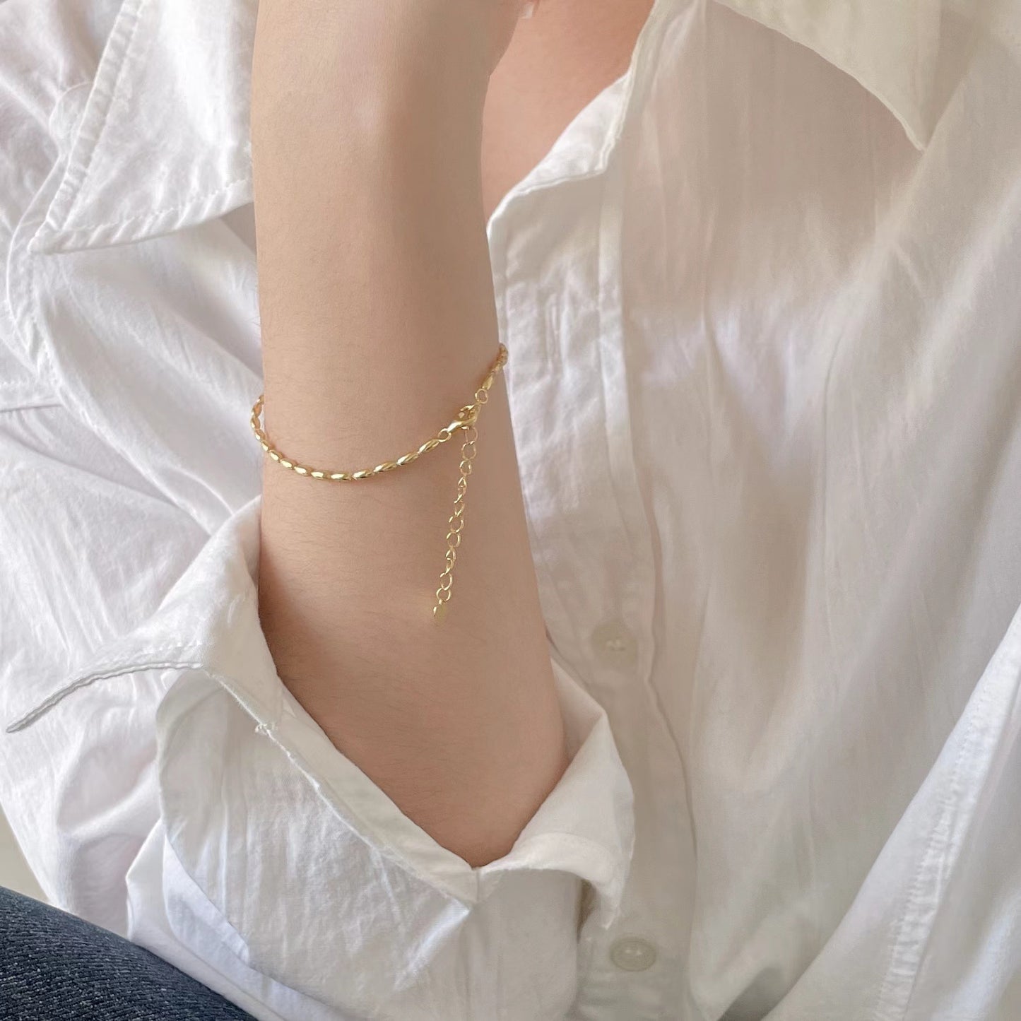 Minimalist 925 Sterling Silver Oval Bead Bracelet