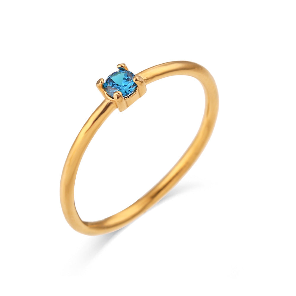 Minimalist Geometric Stainless Steel Plated 18K Gold Birthday Ring for Women