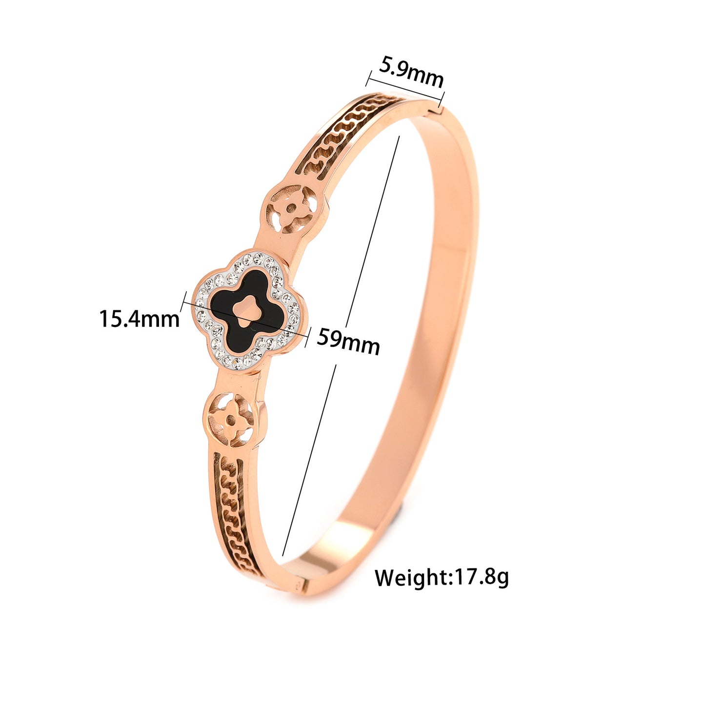 Bracciale Minimalista in Acciaio Inossidabile da Donna con Placcatura in Acciaio al Titanio e Intarsio di Strass a Forma Geometrica Ovale