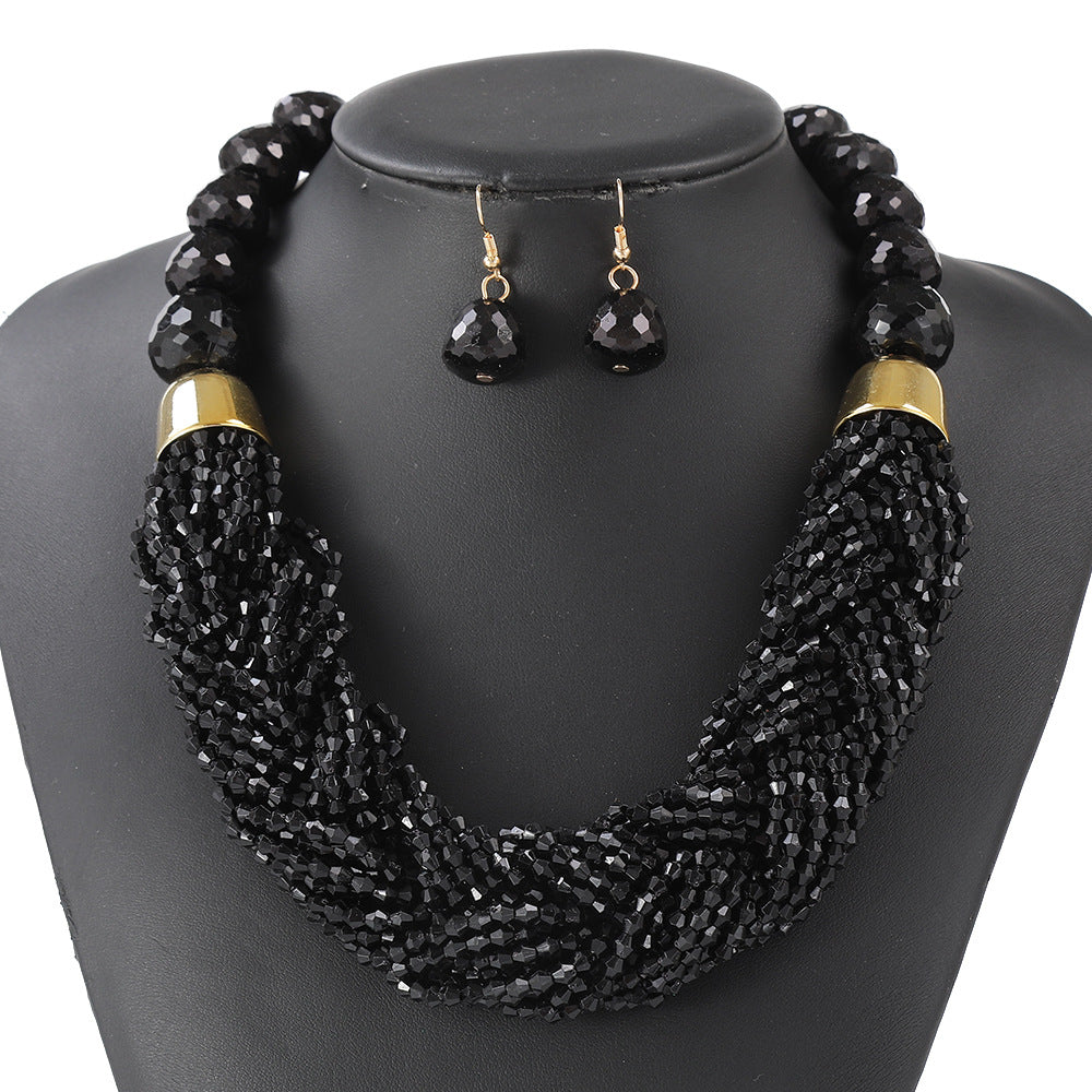 Set di collane statement multi-strato in stile boho chic con perline, ciondolo in resina a trama intrecciata e motivo a nuvola, per donna