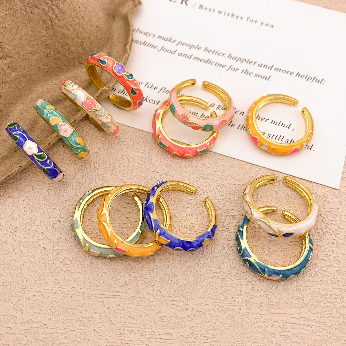Sweet Elegant Gold Plated Enamel Floral Alloy Ring for Women