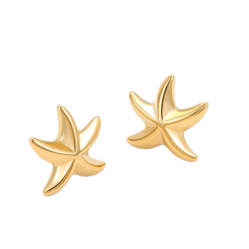 Orecchini Minimalisti a Stella in Acciaio Inossidabile Placcato Oro 18K Design Ispirato all'Oceano per Donna