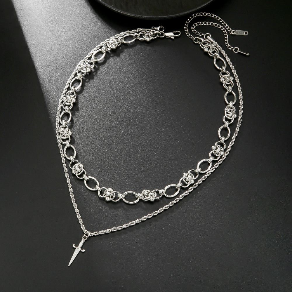 Hip-hop Minimalist Geometric Round Alloy Sword Pendant Cable Chain Necklace for Men