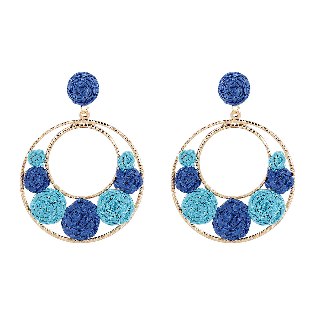 Pendientes de rafia con diseño geométrico y base de aleación para mujer, joyería artesanal llamativa