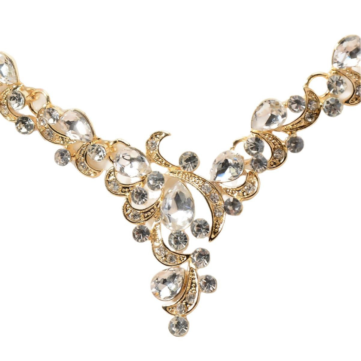 Elegant Rhinestone Floral Plated Necklace and Earrings Set for Women