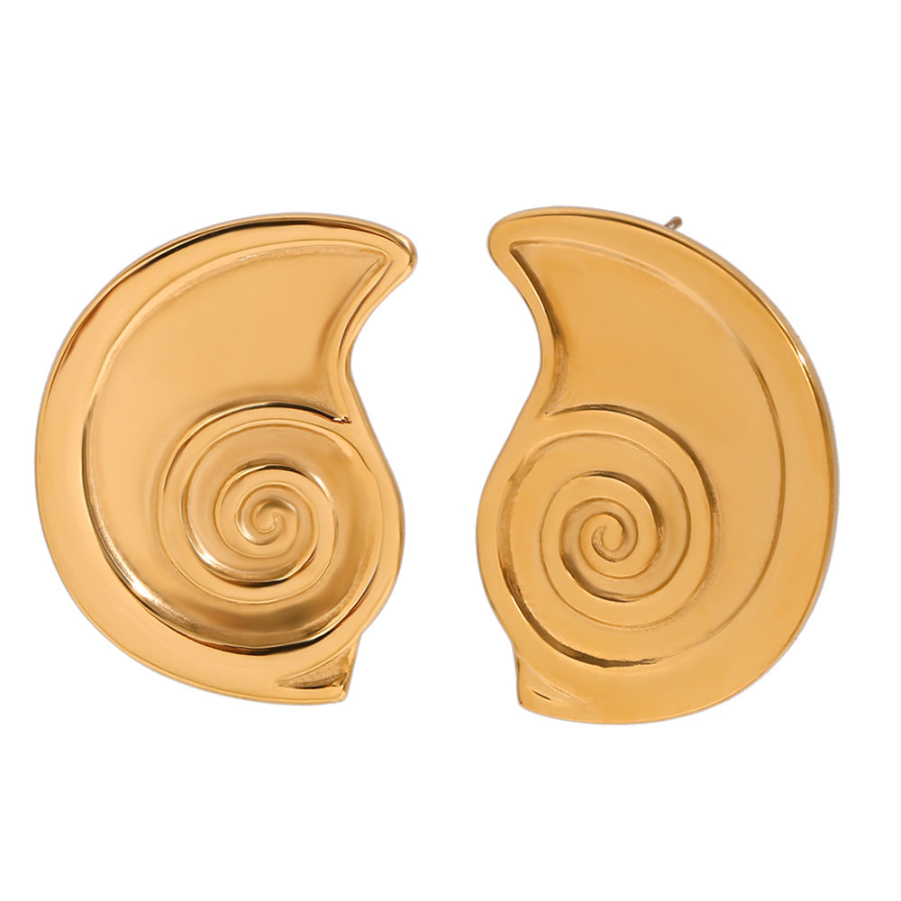 Orecchini a perno geometrici minimalisti da donna in acciaio inossidabile placcato oro 18 carati, design ispirato all'elice