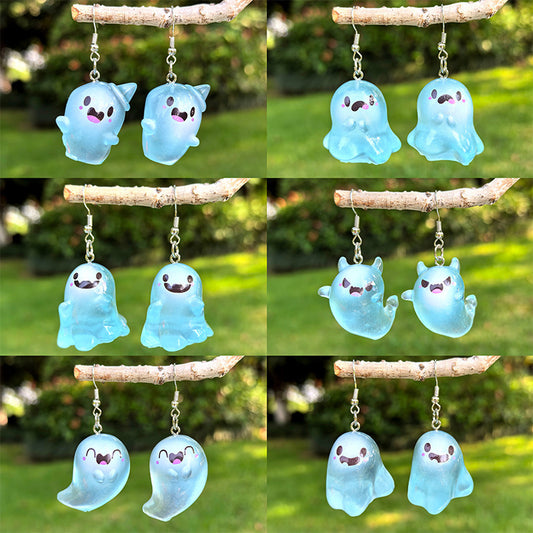 Sweet Punk Cartoon Ghost Resin Earrings with Copper Posts