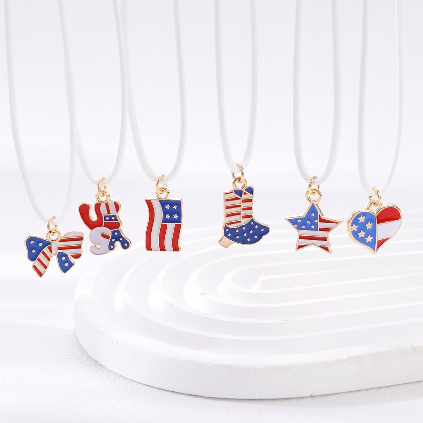 Patriotic Heart Star Letter Alloy Pendant Necklace for Unisex