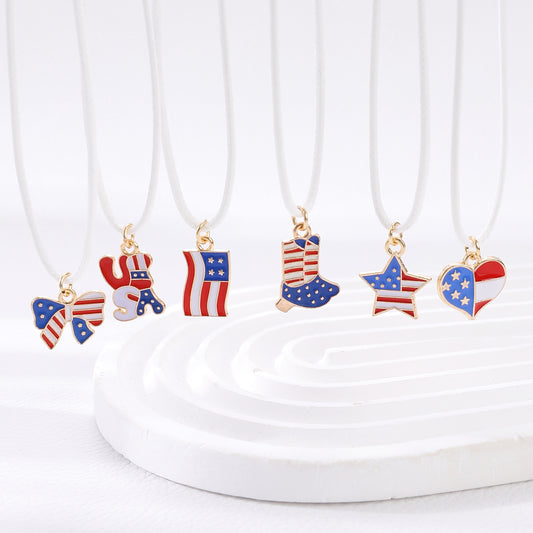 Patriotic Heart Star Letter Alloy Pendant Necklace for Unisex