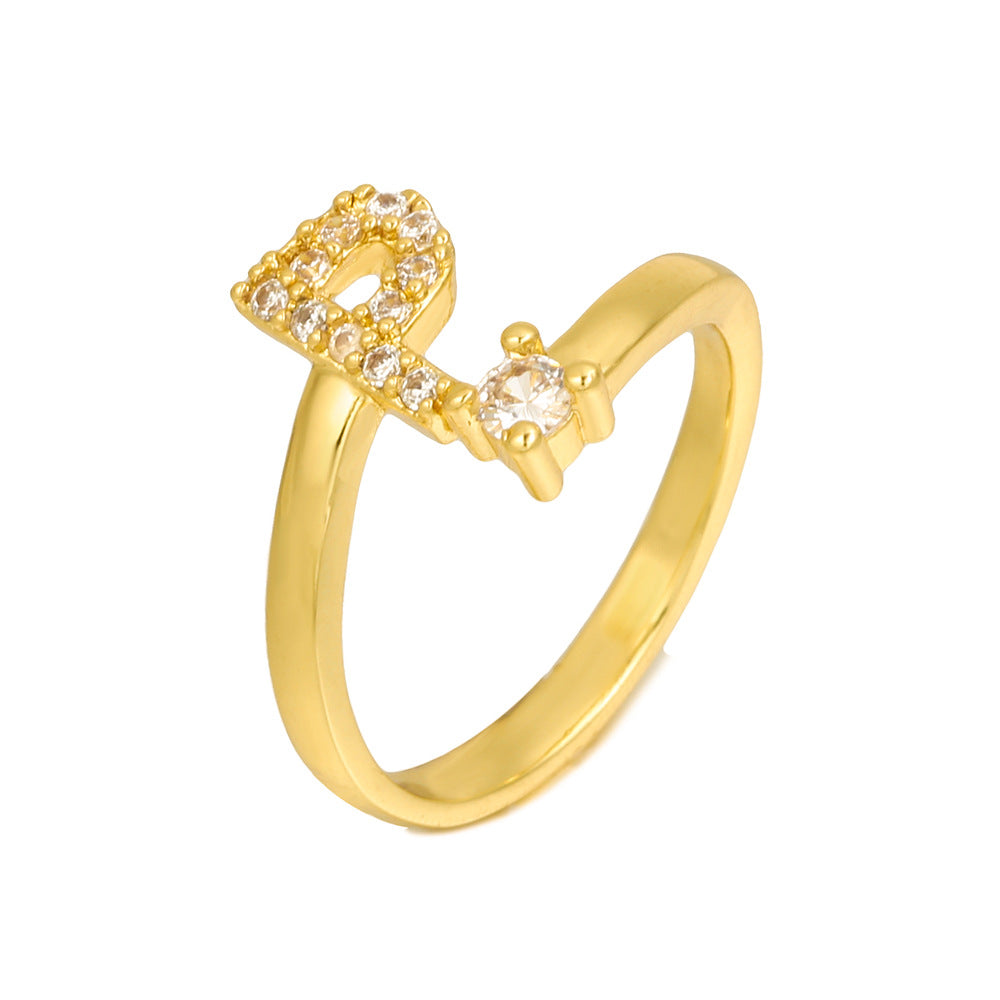 Adjustable Letter Ring Brass Plated with Cubic Zirconia for Women and Men