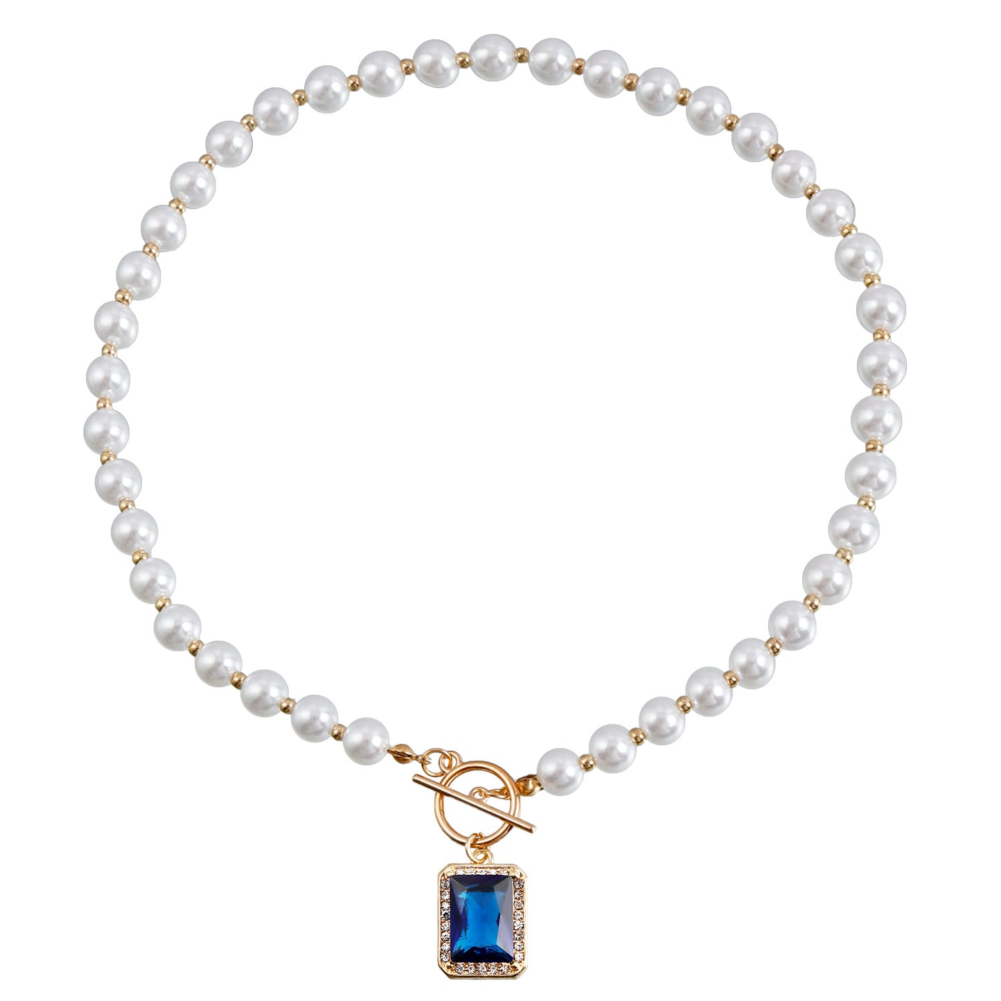 Fashion Minimalist Geometric Rectangle Pearl-Style Pendant Necklace with Rhinestone Accents on Clavicle Chain