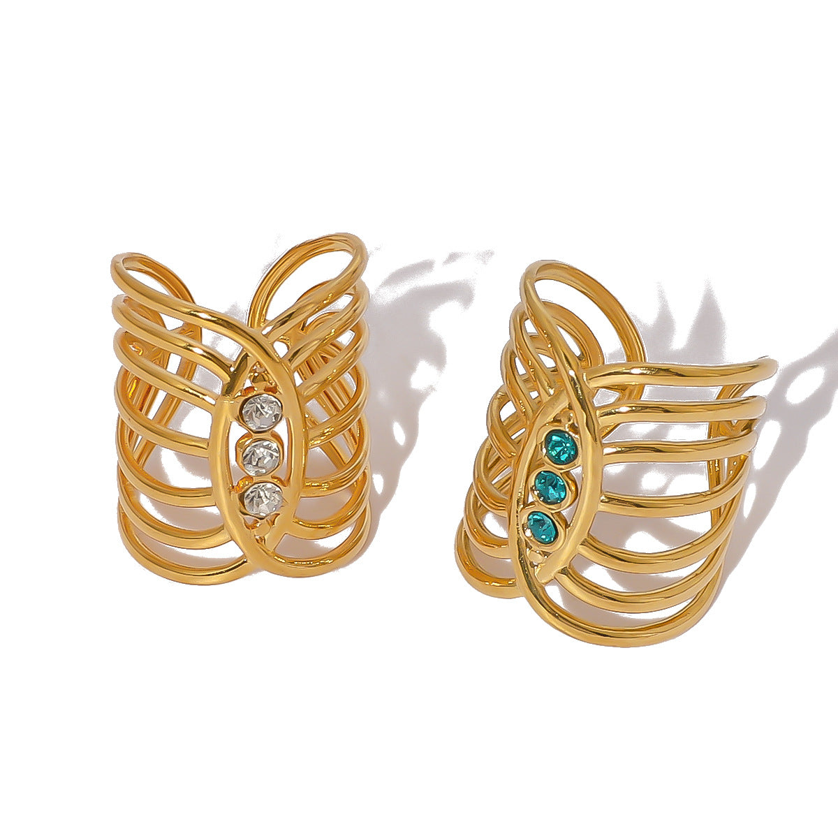 Geometric Stainless Steel Ring with 18K Gold Plating and Zircon Inlay for Women — Hypoallergenic, Fade-Resistant Statement Jewelry