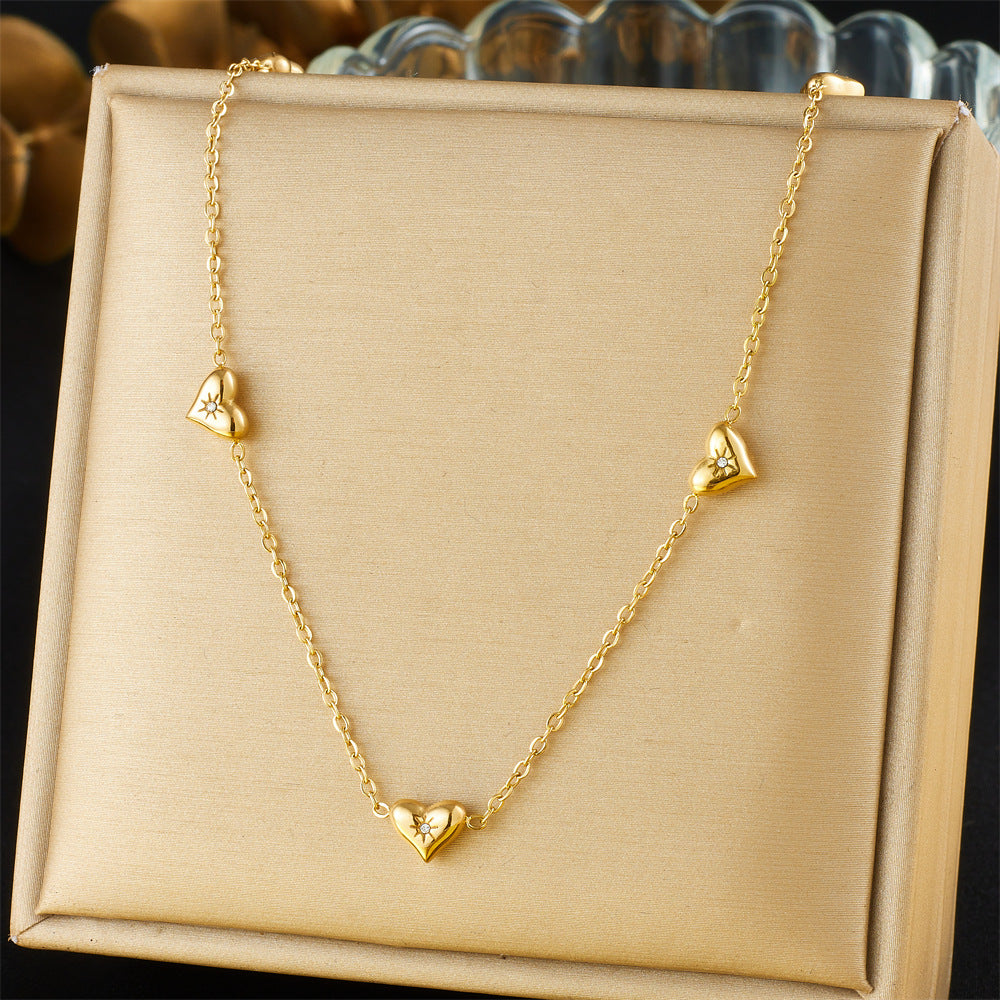 Minimalist Gold Plated Stainless Steel Layered Necklace with Heart Floral and Geometric Pendants