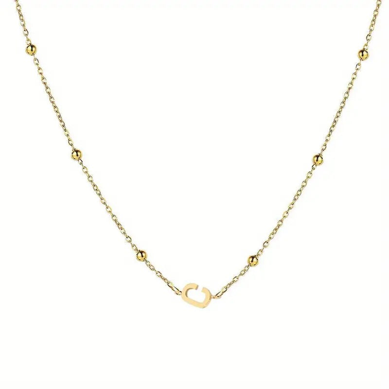 Collana con Lettera in Acciaio Inossidabile Placcato Oro Minimalista con Catena a Sfera