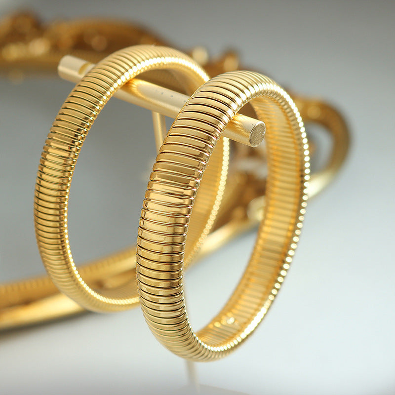Minimalist Titanium Steel Snake Chain Bracelet for Women with Geometric Oval Design and Plated Finish