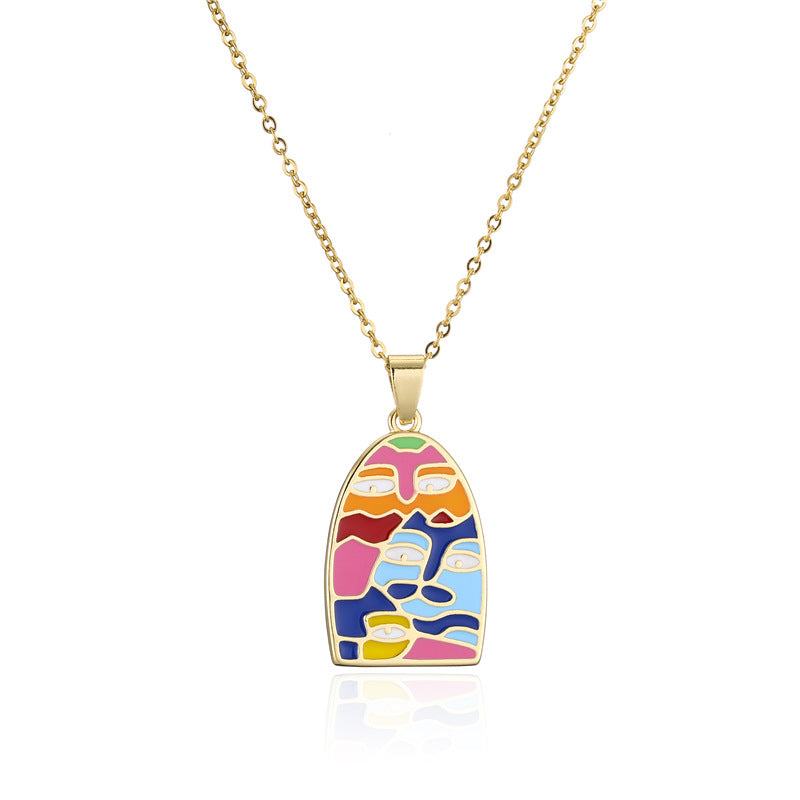 Geometric Drip Oil Gold Plated Brass Pendant Necklace with Cable Chain for Women