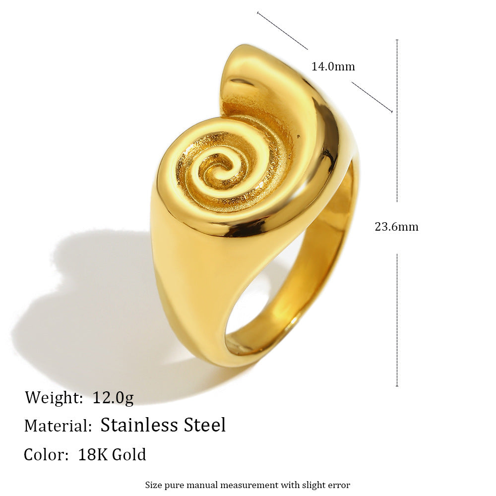 Minimalist Spiral Geometric Stainless Steel Plated 18K Gold Snail Swirl Ring for Women