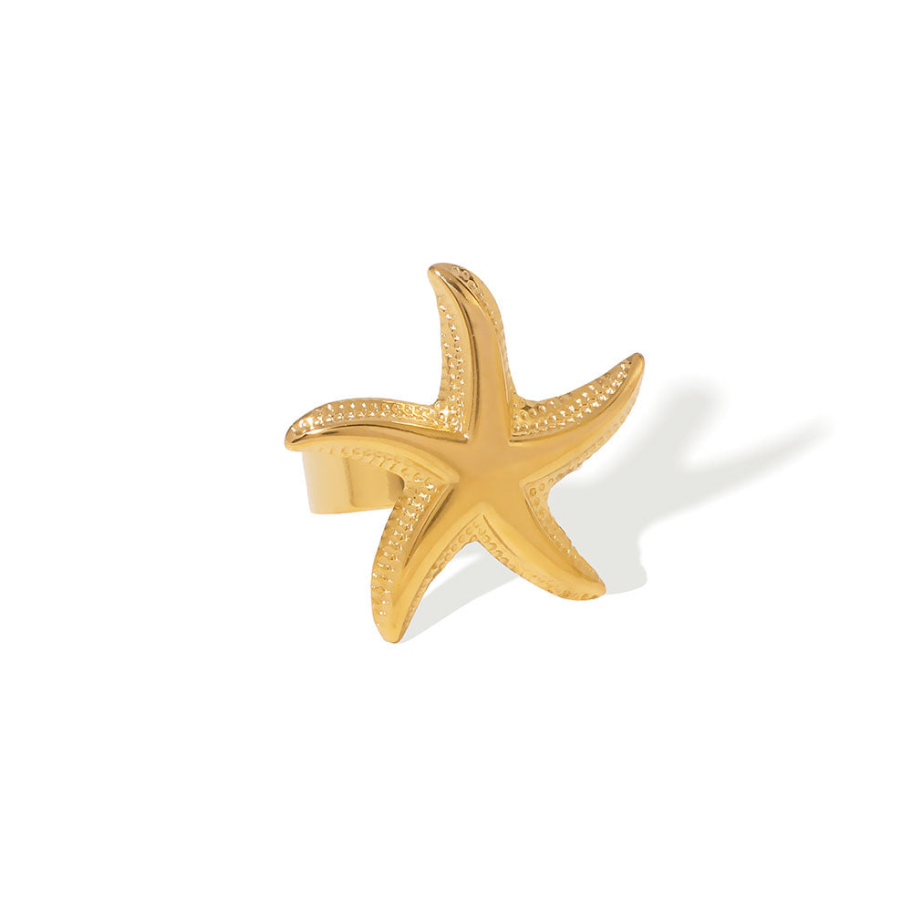 Anello Aperto da Donna a Tema Oceano Spiaggia Stella Marina Stile Ins in Acciaio Inossidabile con Placcatura in Oro 18K