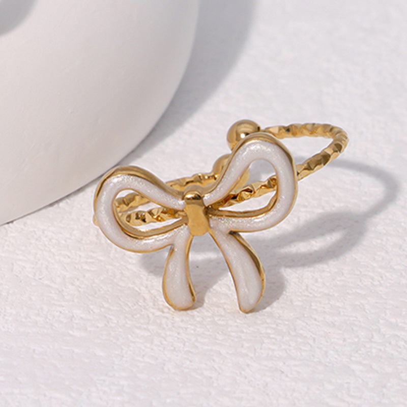 Delizioso Anello Aperto da Donna a Forma di Fiocco in Acciaio Inossidabile Placcato Oro Stile Minimalista