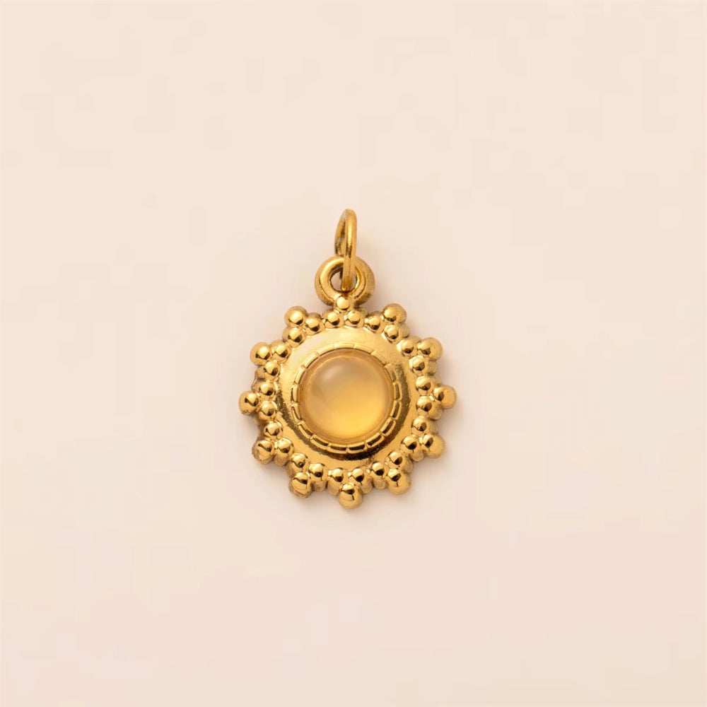 Vintage 18K Gold Plated Stainless Steel Sun Rainbow Charm Bar PVD