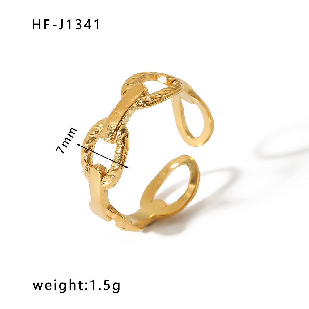 Anello Aperto Minimalista in Acciaio Inossidabile da Donna con Forma Geometrica e Finitura Placcata in Oro 18K Sottovuoto