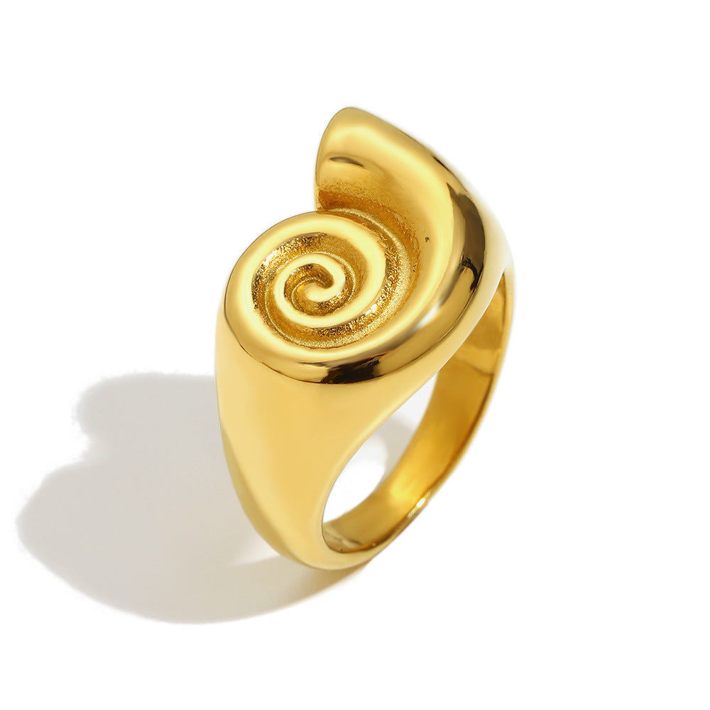 Minimalist Spiral Geometric Stainless Steel Plated 18K Gold Snail Swirl Ring for Women