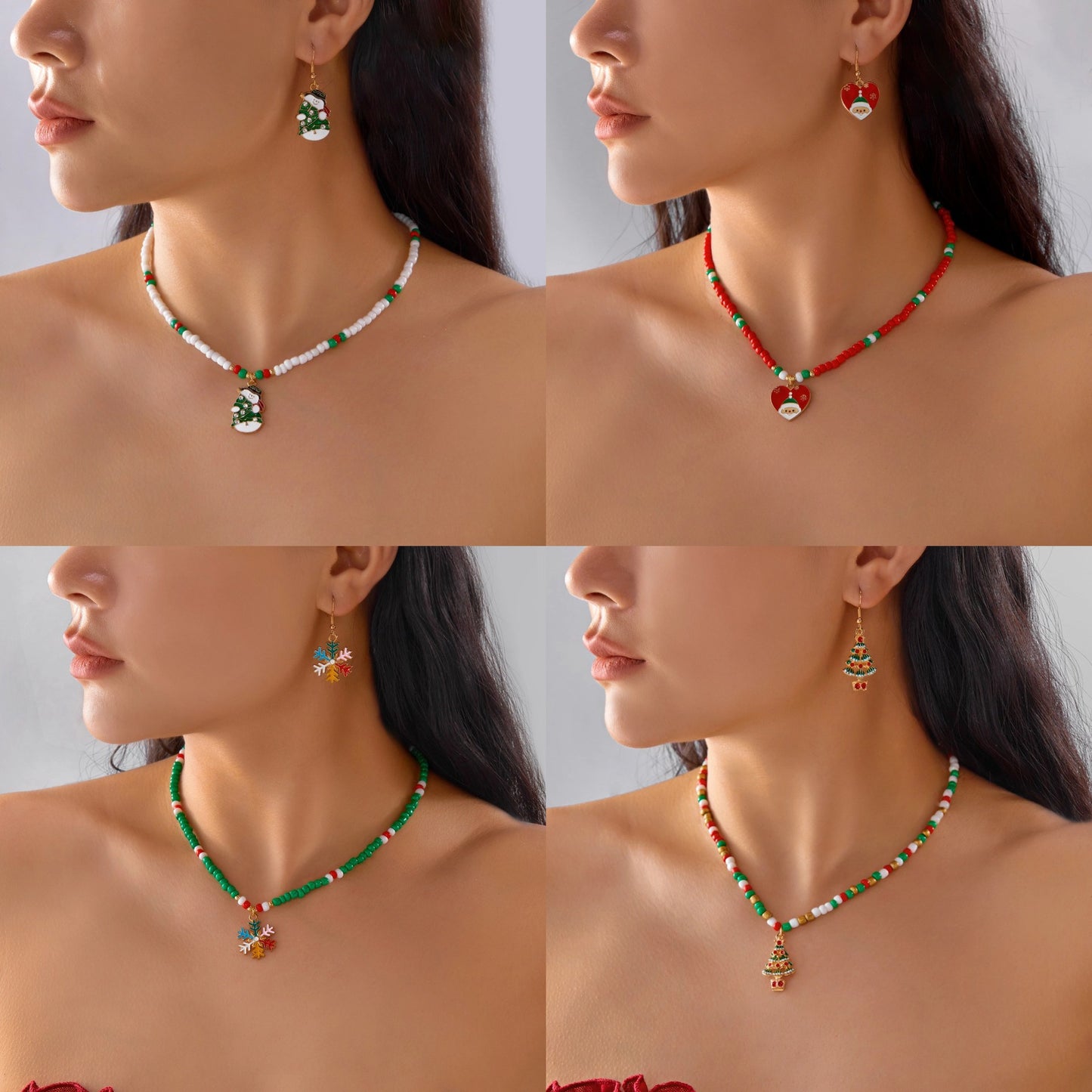 Conjunto de Collar con Colgante de Copo de Nieve y Muñeco de Nieve con Temática Navideña, con Dije de Corazón, Joyería de Aleación de Zinc para Mujeres y Hombres, Accesorio Festivo Hecho a Mano