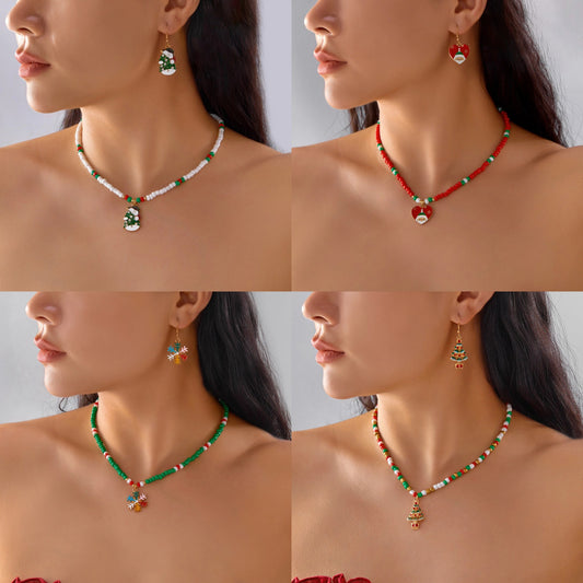 Set di Collane con Pendente a Fiocco di Neve e Pupazzo di Neve a Tema Natalizio con Ciondolo a Cuore, Gioielli in Lega di Zinco per Donne e Uomini, Accessorio Artigianale per le Feste