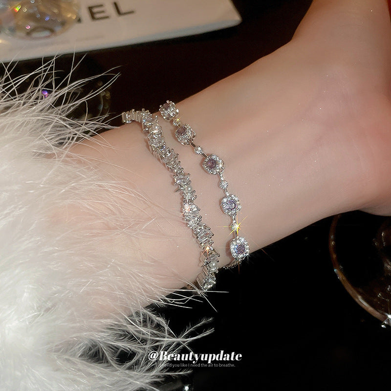 Pulsera minimalista geométrica de perlas con incrustaciones de circonitas para mujer, accesorio de moda ajustable