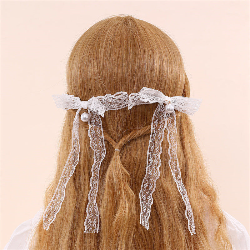 Fermaglio per Capelli a Fiocco Stile Naturale per Bambini in Tulle con Increspature e Texture a Rete