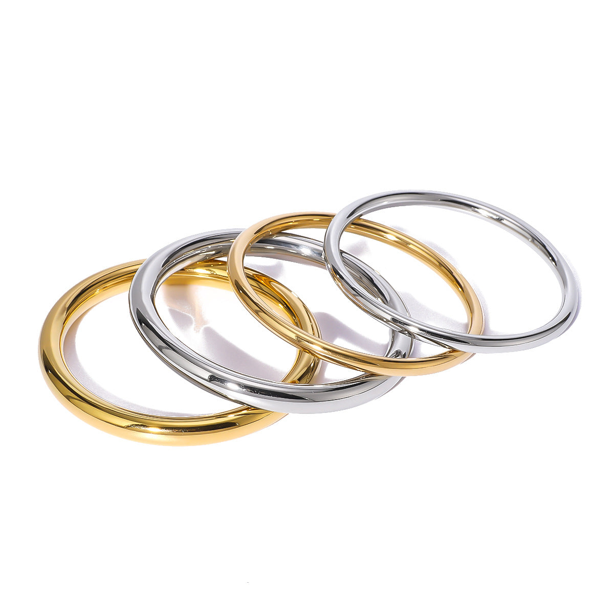 Minimalist Geometric Stainless Steel Hollow Bangle with 18K Gold Vacuum Plating for Women