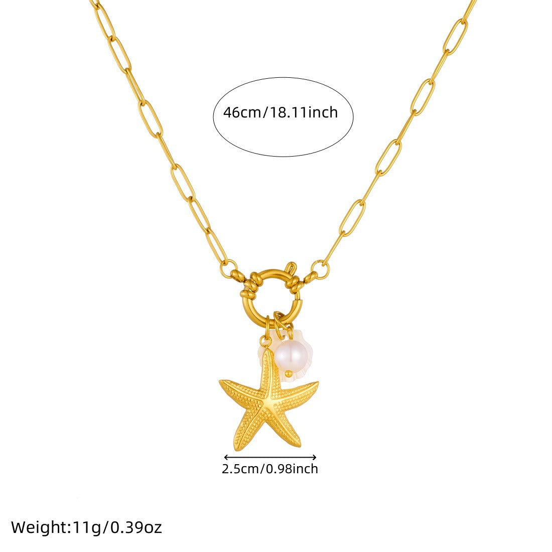 Casual Gold Plated Star Stainless Steel Necklace with Curb Chain for Women