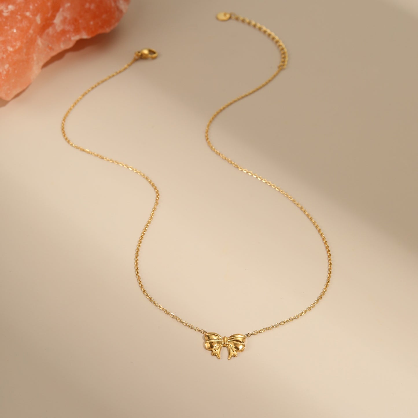 Minimalist Bow Knot Pendant Necklace in Stainless Steel with 18K Gold Plating for Women