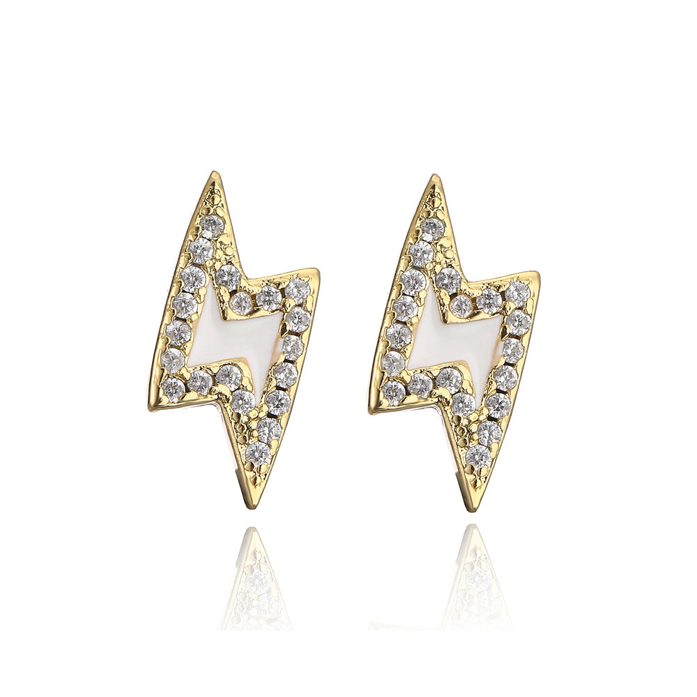 Orecchini da Donna Minimalisti a Forma di Fulmine in Rame, Placcati Oro 18K con Zirconi Micro-Pave