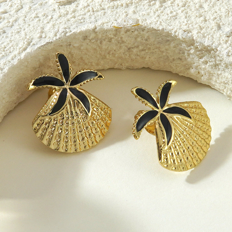 Sweet Drip Oil Stainless Steel Starfish Shell Earrings