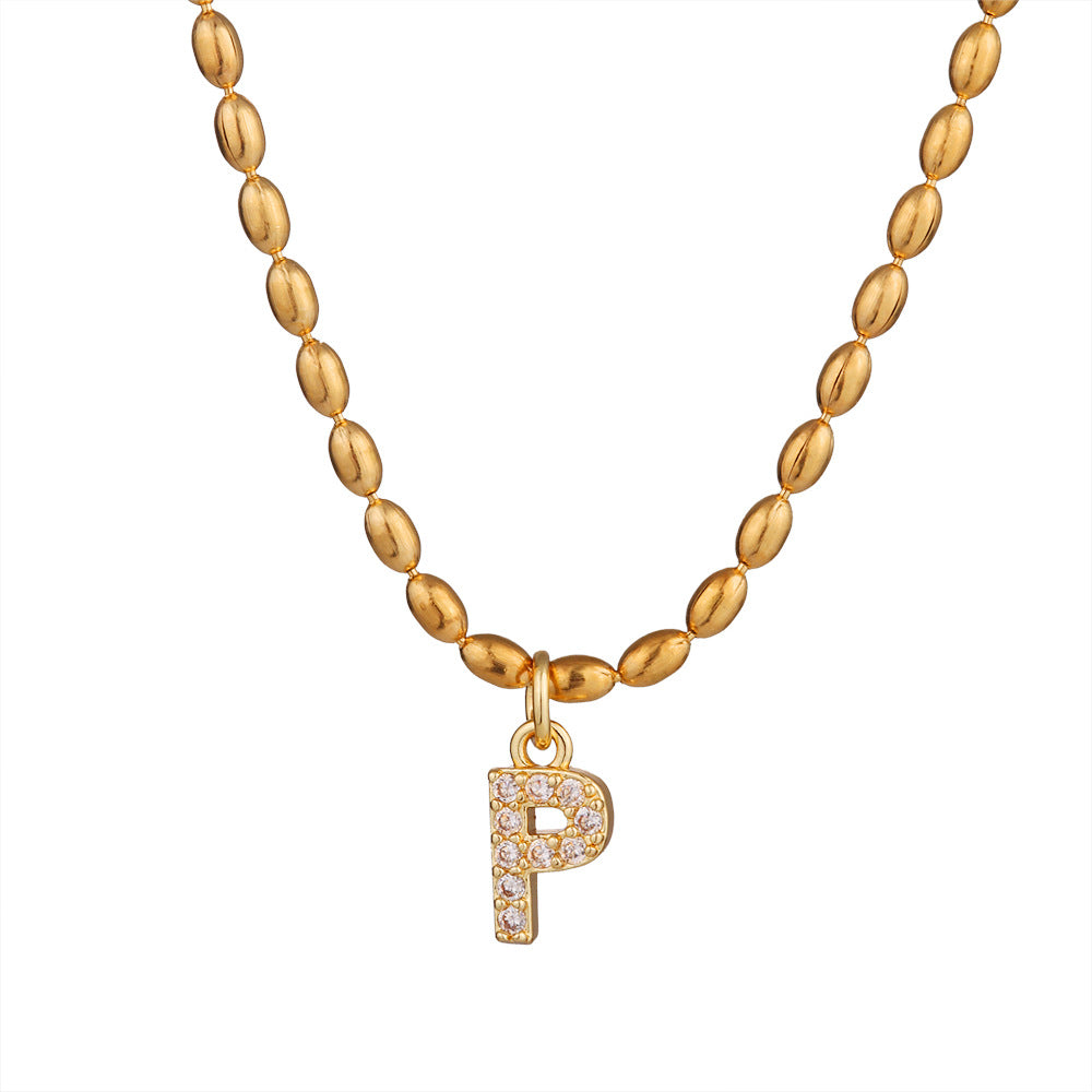 Collana in Acciaio Inossidabile a Forma di Lettera Minimalista con Intarsio di Strass da Donna, Stile Catena Snake, Elegante Gioiello per Clavicola