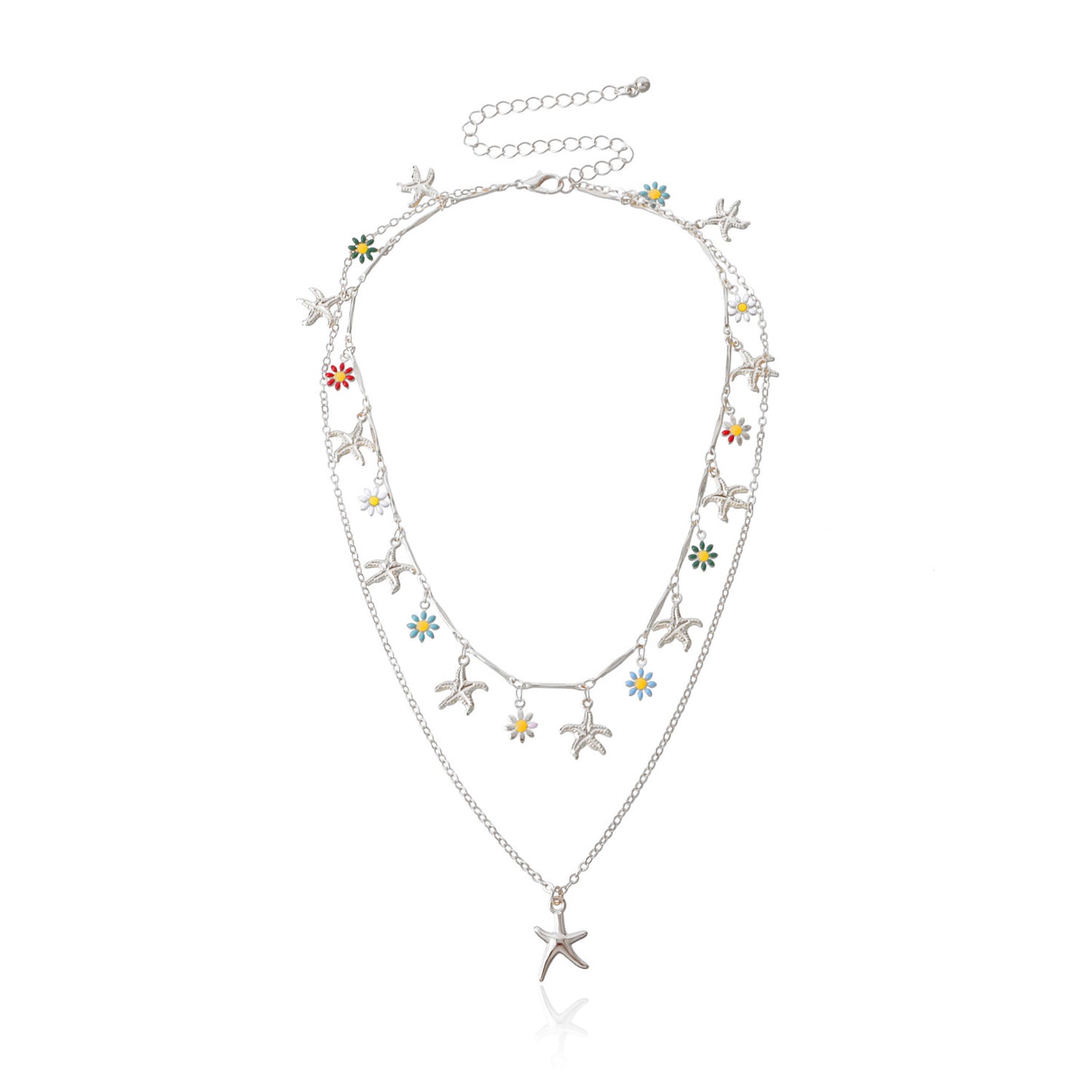 Hawaiian Style Alloy Star Pendant Necklace for Women Floral Enamel-Drop Design