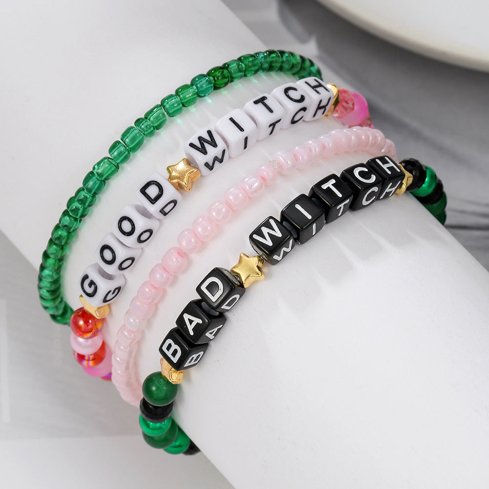 Streetwear Handmade Acrylic Letter Beaded Bracelet Unisex