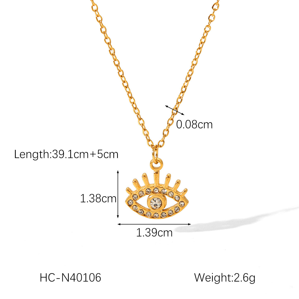 Collana con Pendente Occhio Turco in Acciaio Inossidabile Placcato Oro 18K Stile Geometrico Ins con Intarsio di Strass da Donna