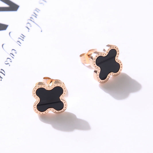 Natural Style Four-Leaf Clover Shaped Titanium Steel Earrings with Rose Gold Plating, Minimalist and Fresh Design
