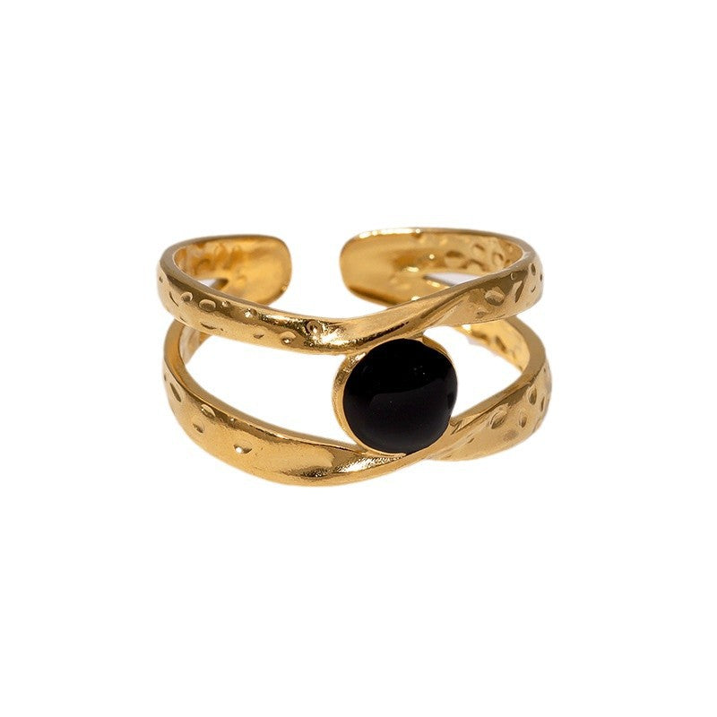 Anello da donna in acciaio inossidabile placcato oro, stile geometrico minimalista e aperto